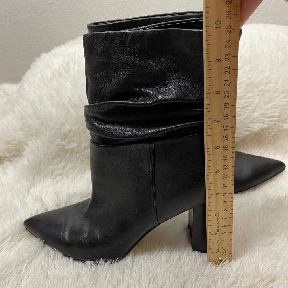 Marc Fisher Ltd Unana Boots Womens 8.5 Black Leather Slouchy Ankle Heeled‎